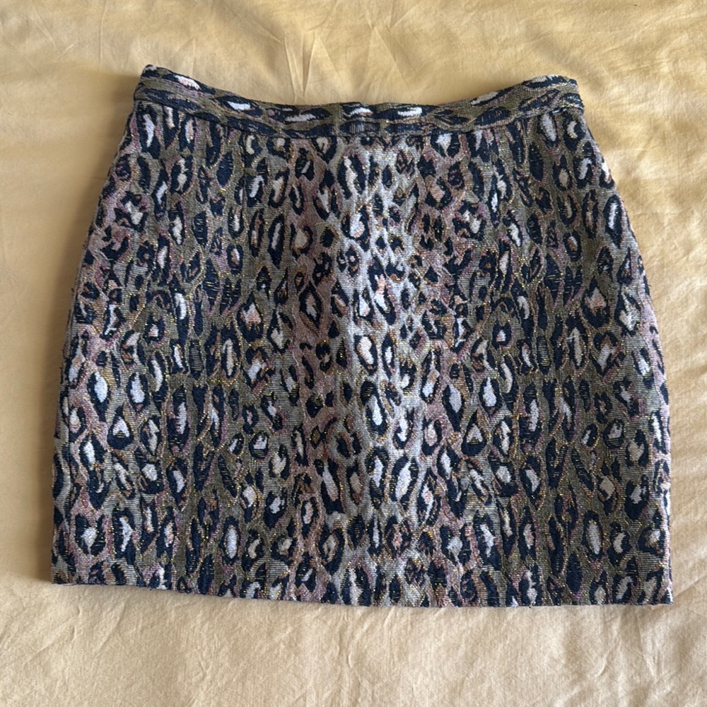 Vintage Italian Leopard Woven Pencil Mini Skirt